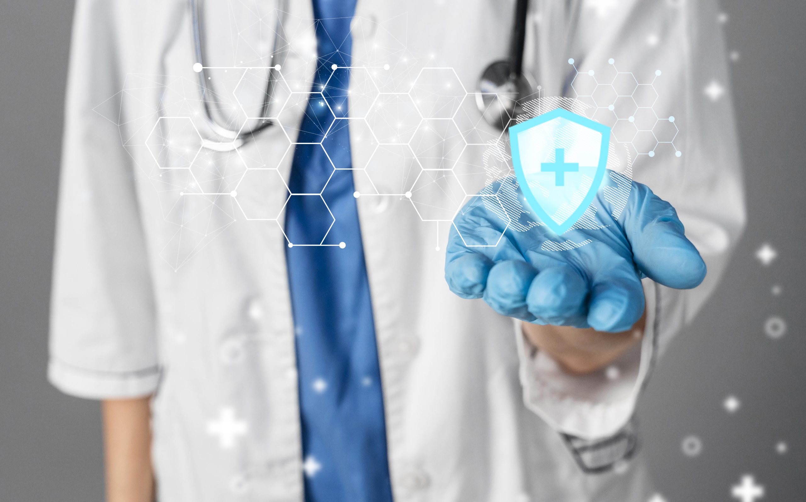 medical banner with doctor wearing glove